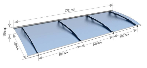 2700mm stainless steel and glass canopy technical drawing