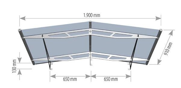 1900mm gable stainless steel and glass canopy technical drawing